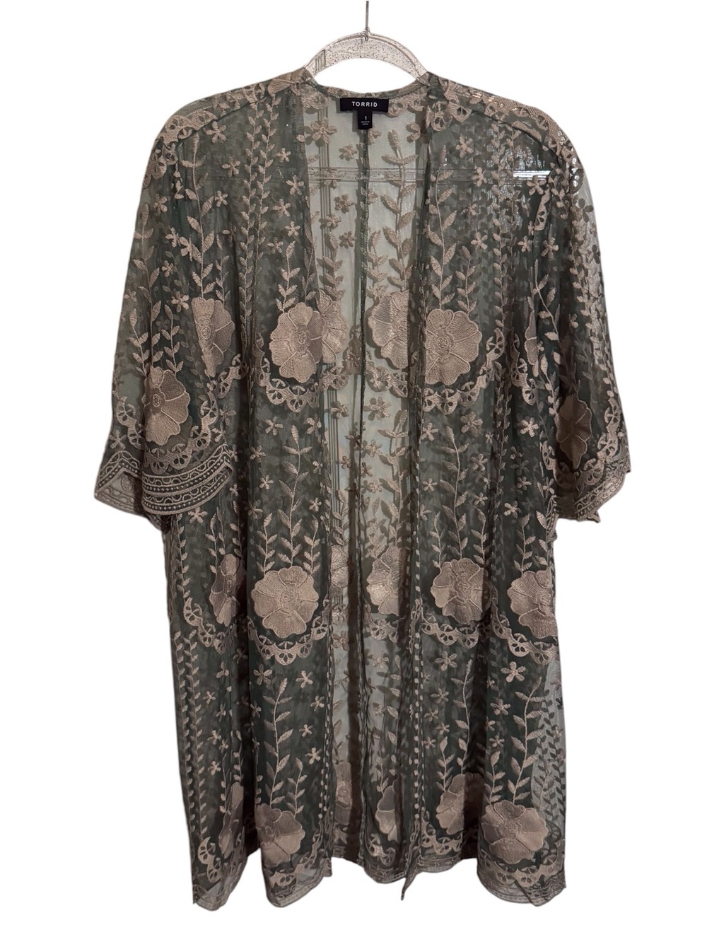 Torrid SZ 1X Blue Brown Embroidered Midi Length Duster Boho Top Western Concert